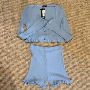 Nasty Gal Light Blue Ribbed Knit Set